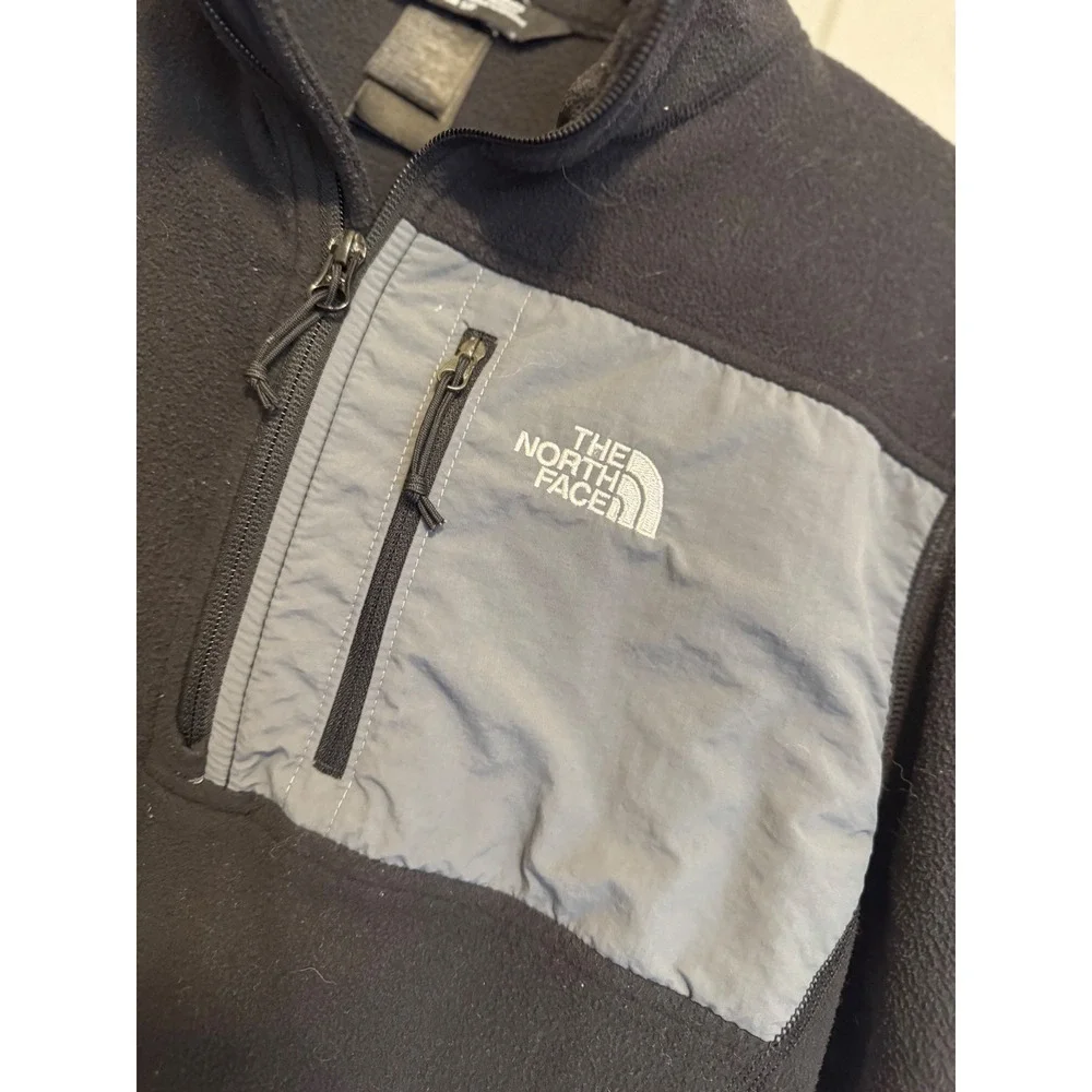 The North Face Mens Quarter Zip Fleece Pullover Black Grey Pocket Small